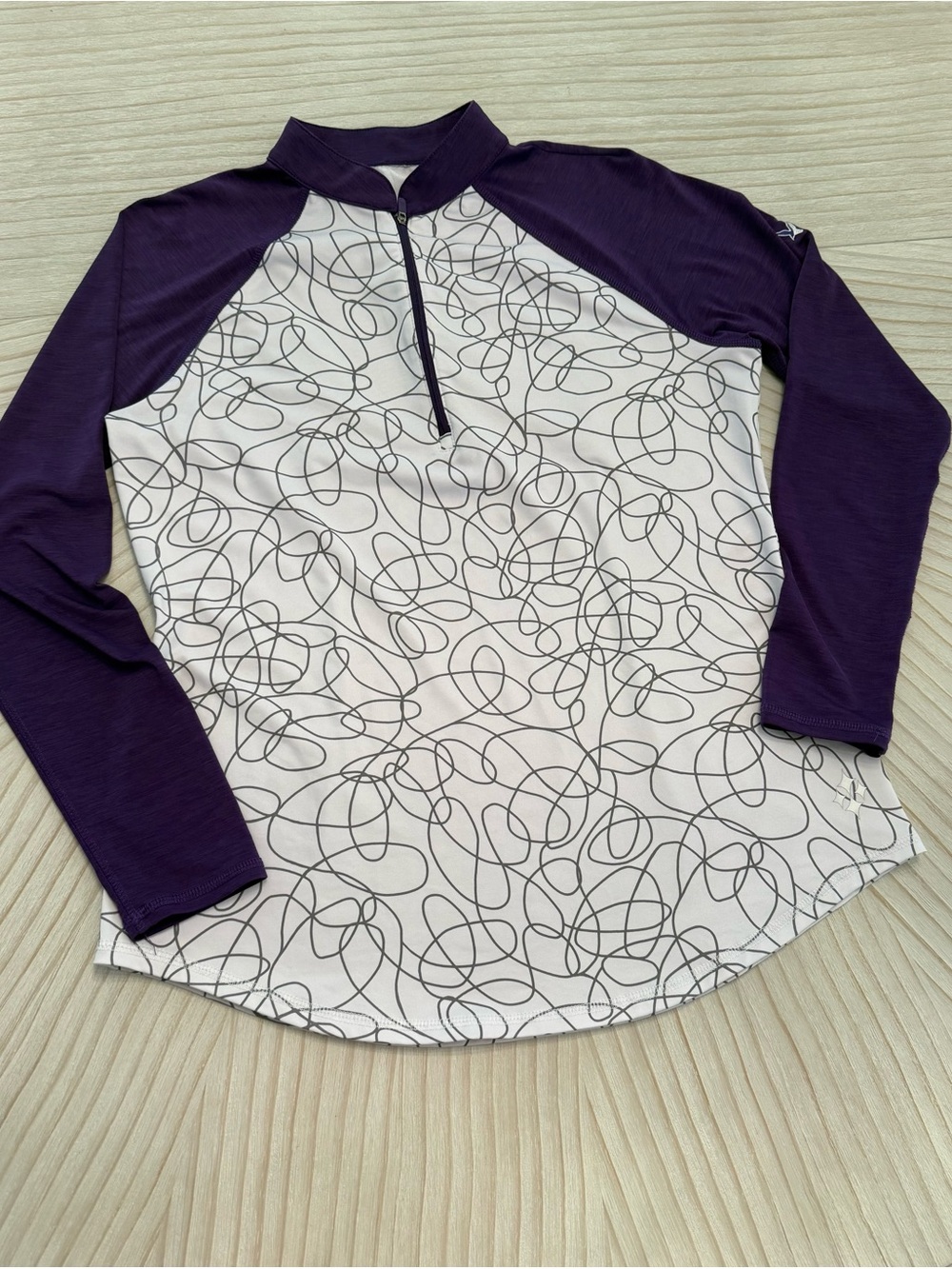 Jofit Purple Raglan Long Sleeve Top with White Abstract Print